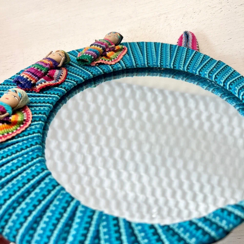 Vintage Hand Made Worry Dolls Guatemalan 90s Folk Art Old World Charm Mirror
